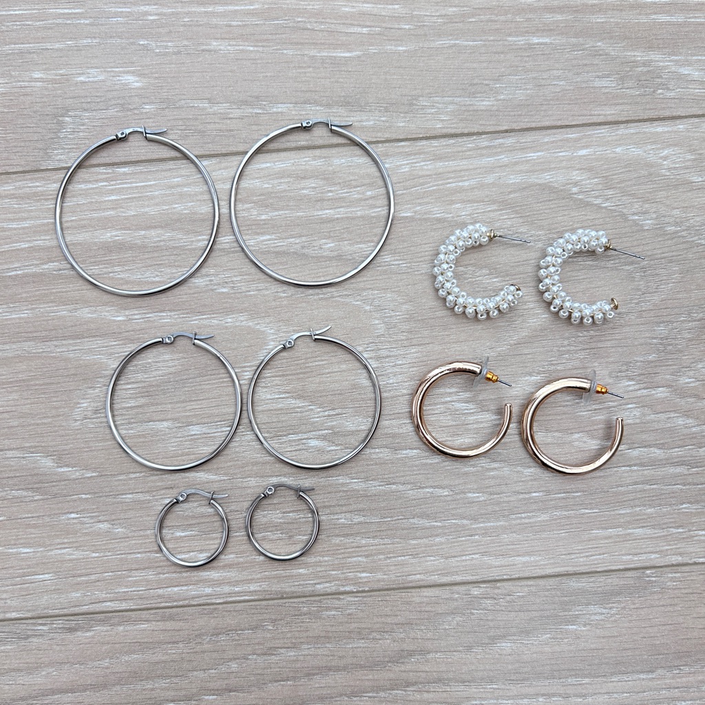 Gold Silver Pearl Hoop Earrings Set 6$